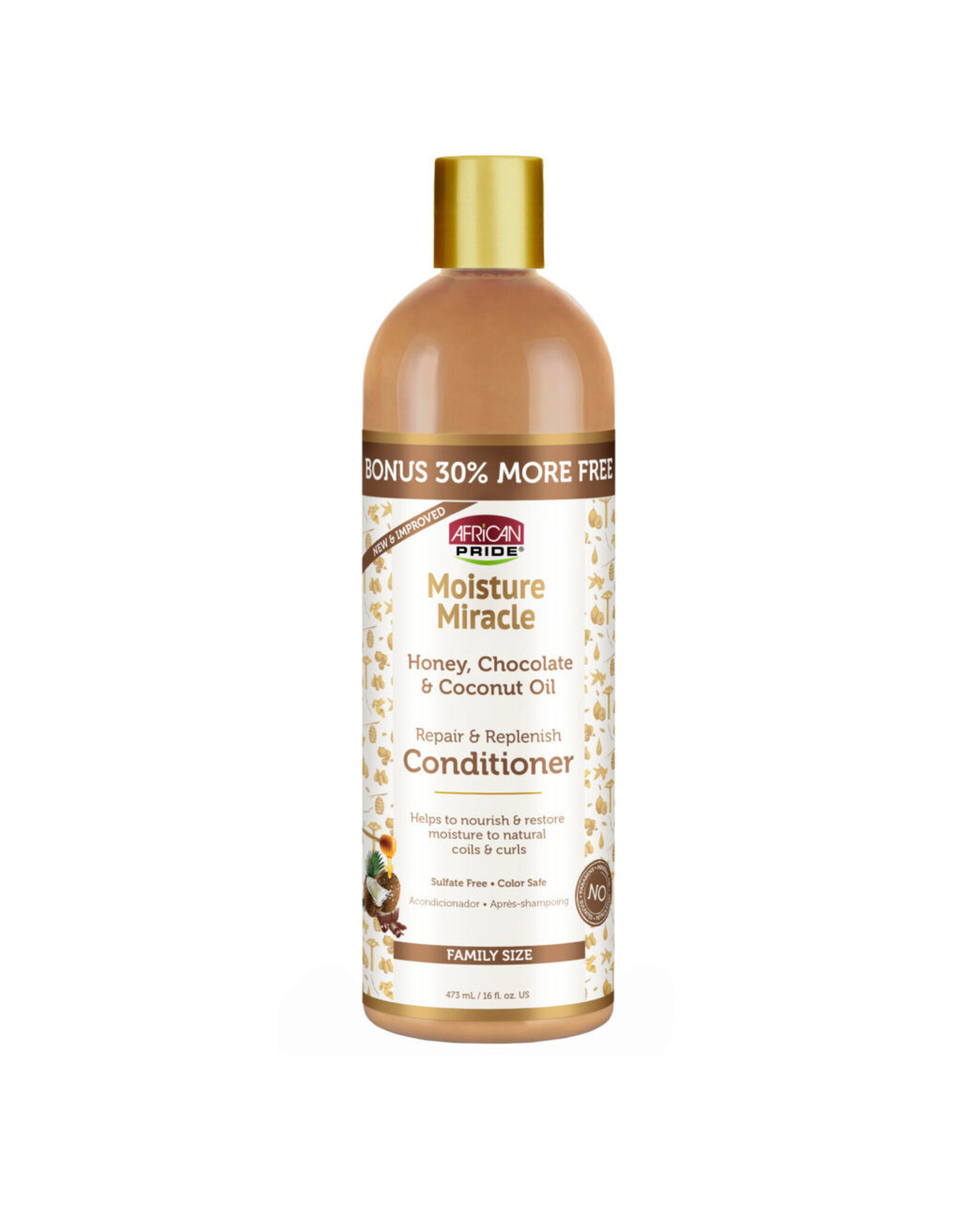AFRICAN PRIDE MOISTURE MIRACLE HONEY, CHOCOLATE & COCONUT OIL CONDITIONER 12OZ