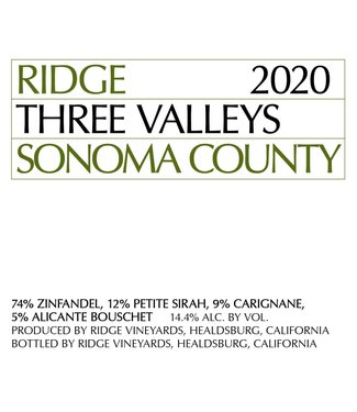 Ridge Vineyards Ridge Three Valleys Red Sonoma County (2020)