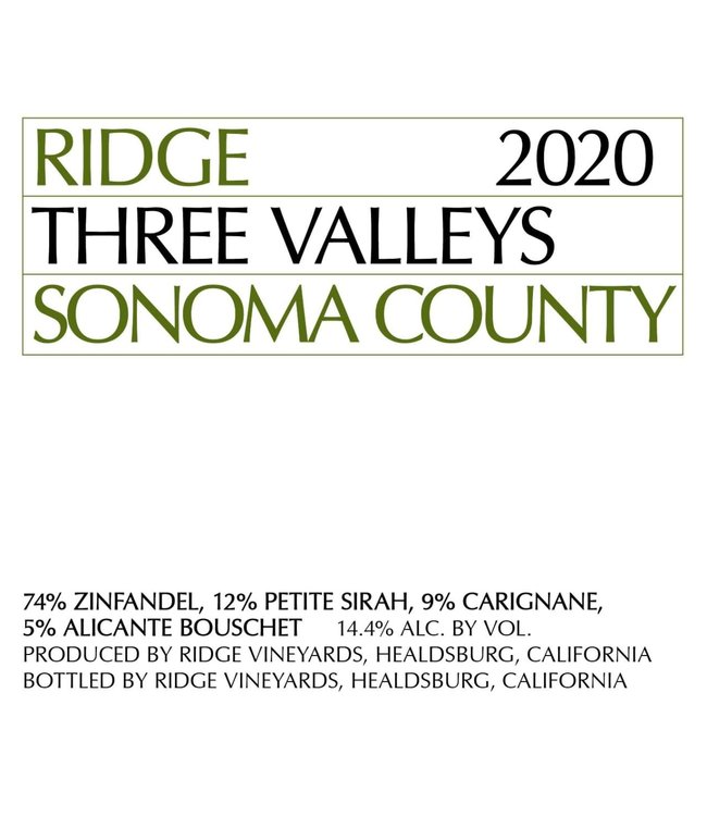 Ridge Three Valleys Red Sonoma County (2020)