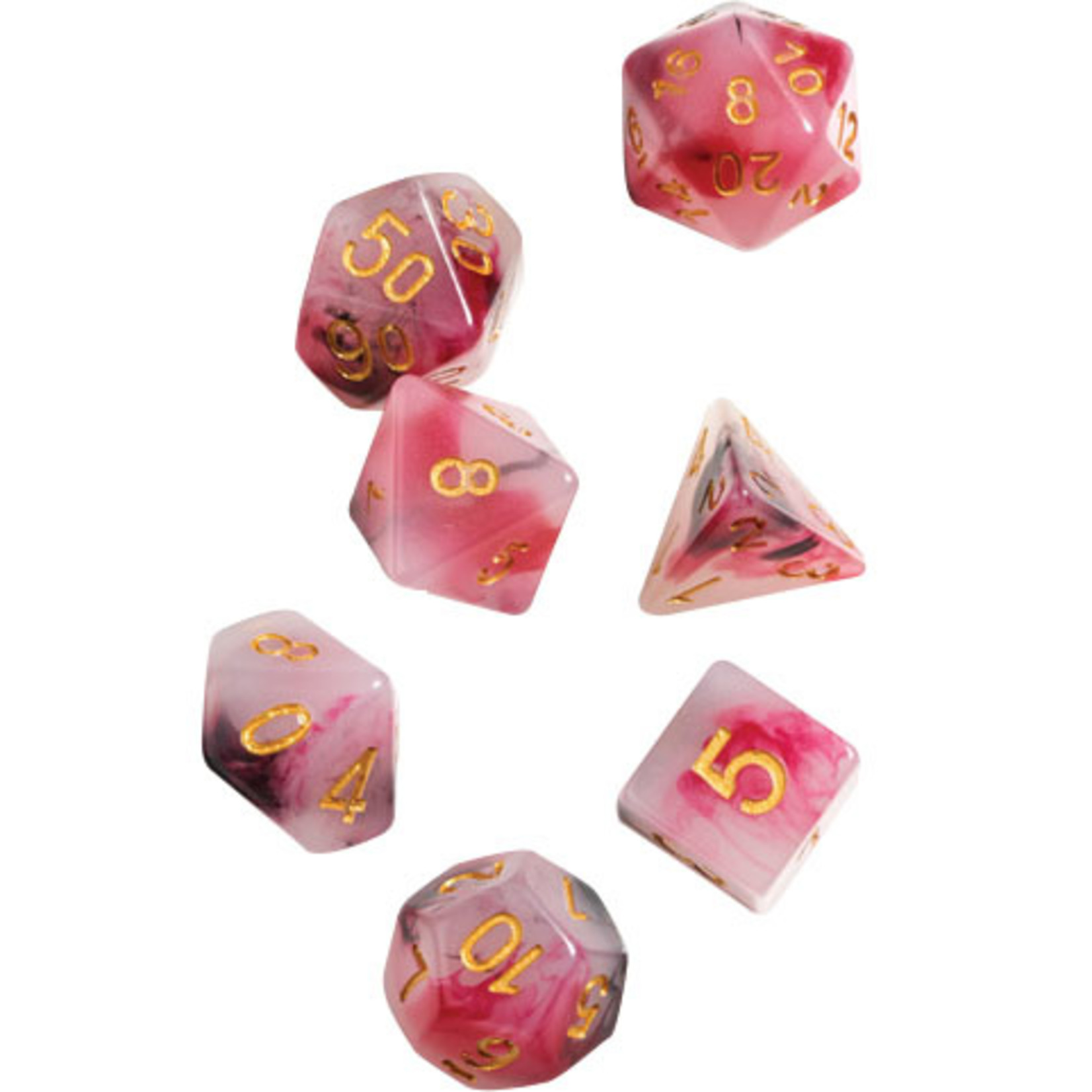 RPG Dice Set (7): Pink, Black, Red Marble