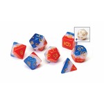 RPG Dice Set (7): Red, White, and Blue Semi- Transparent Resin