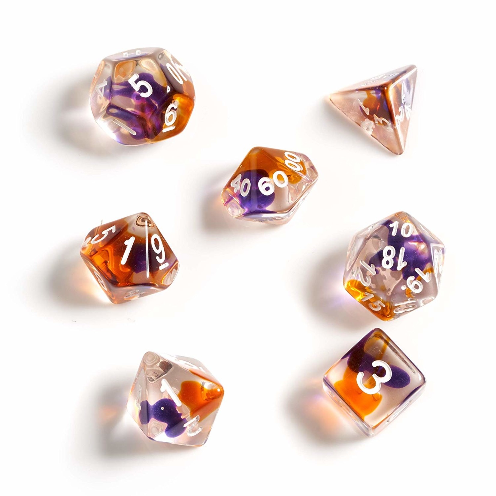 RPG Dice Set (7): Purple, Orange Clear