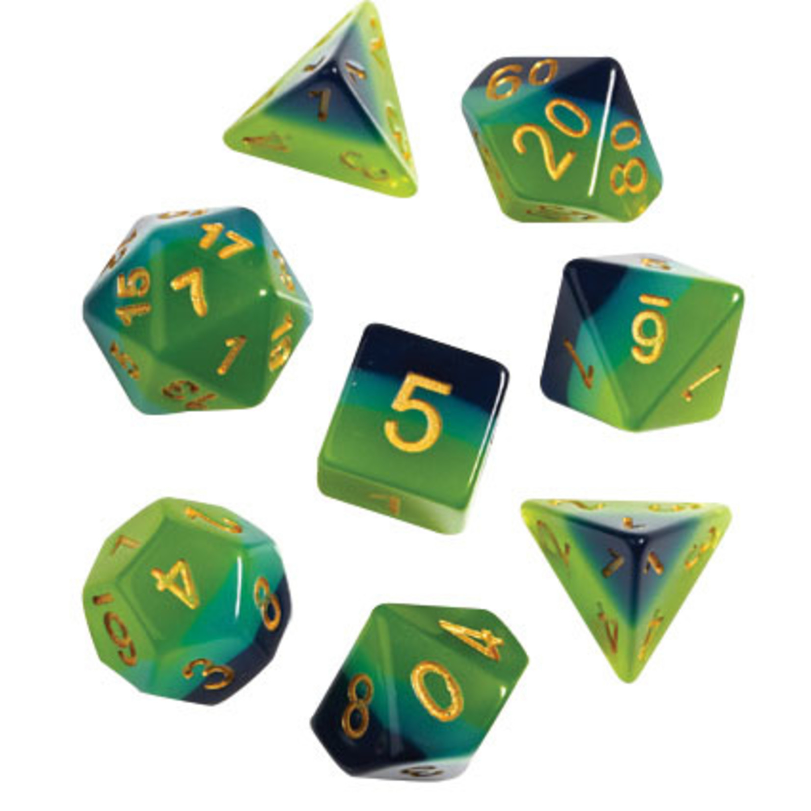 RPG Dice Set (7): Green, Blue Translucent