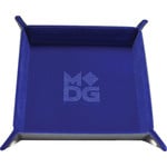 Blue Velvet Folding Dice Tray with Leather Backing