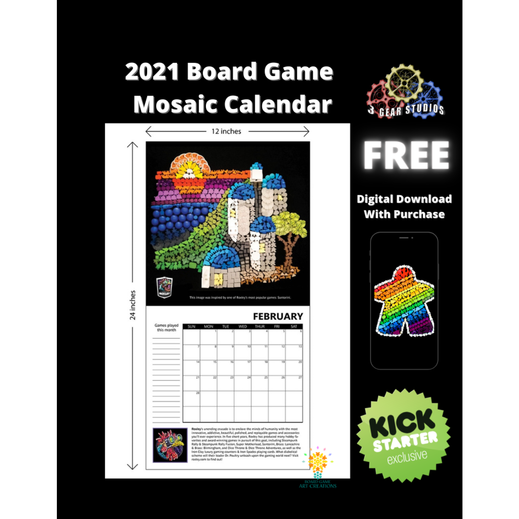 2021 Board Game Mosaic Calendar 3 Gear Studios