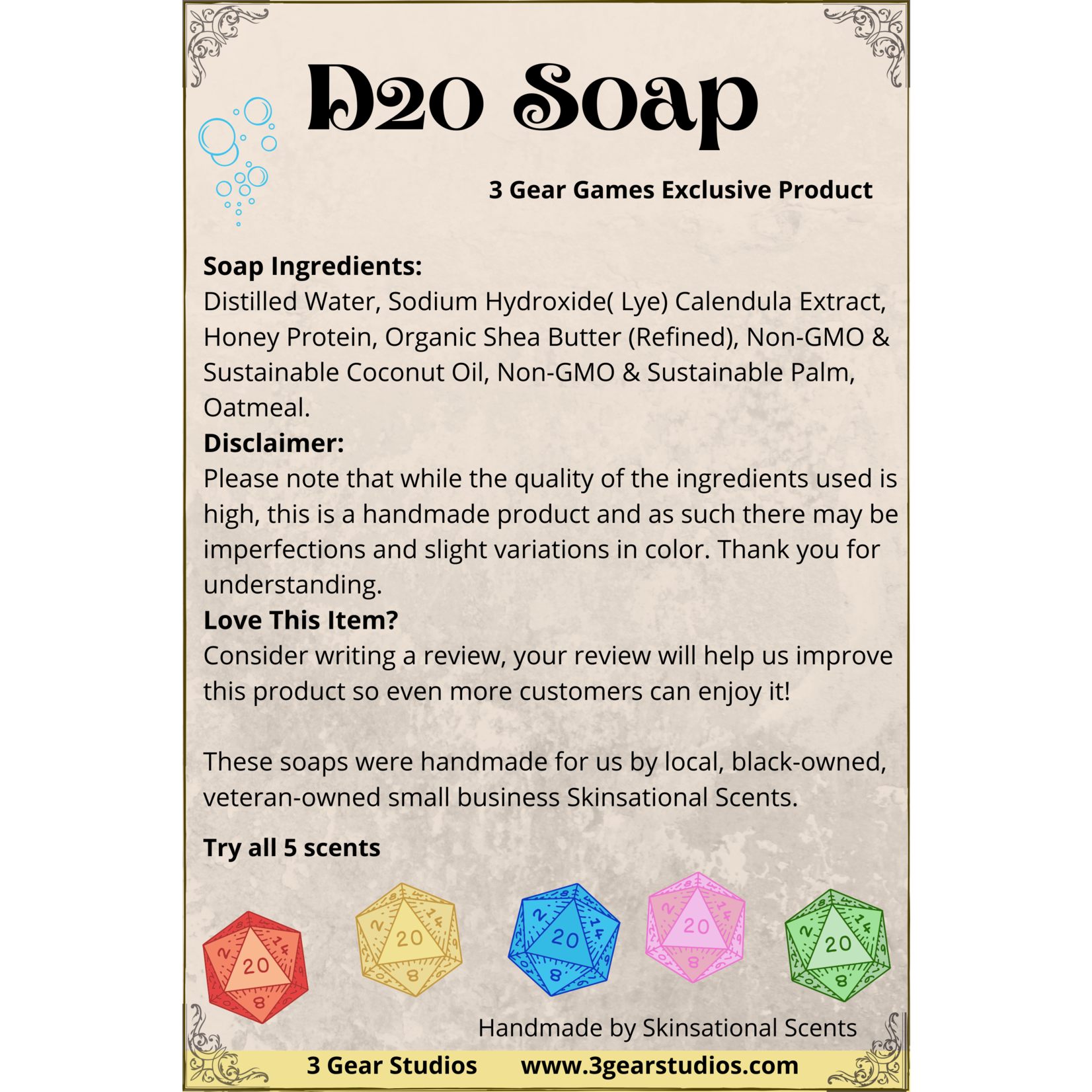 Handcrafted D20 Dice Soap