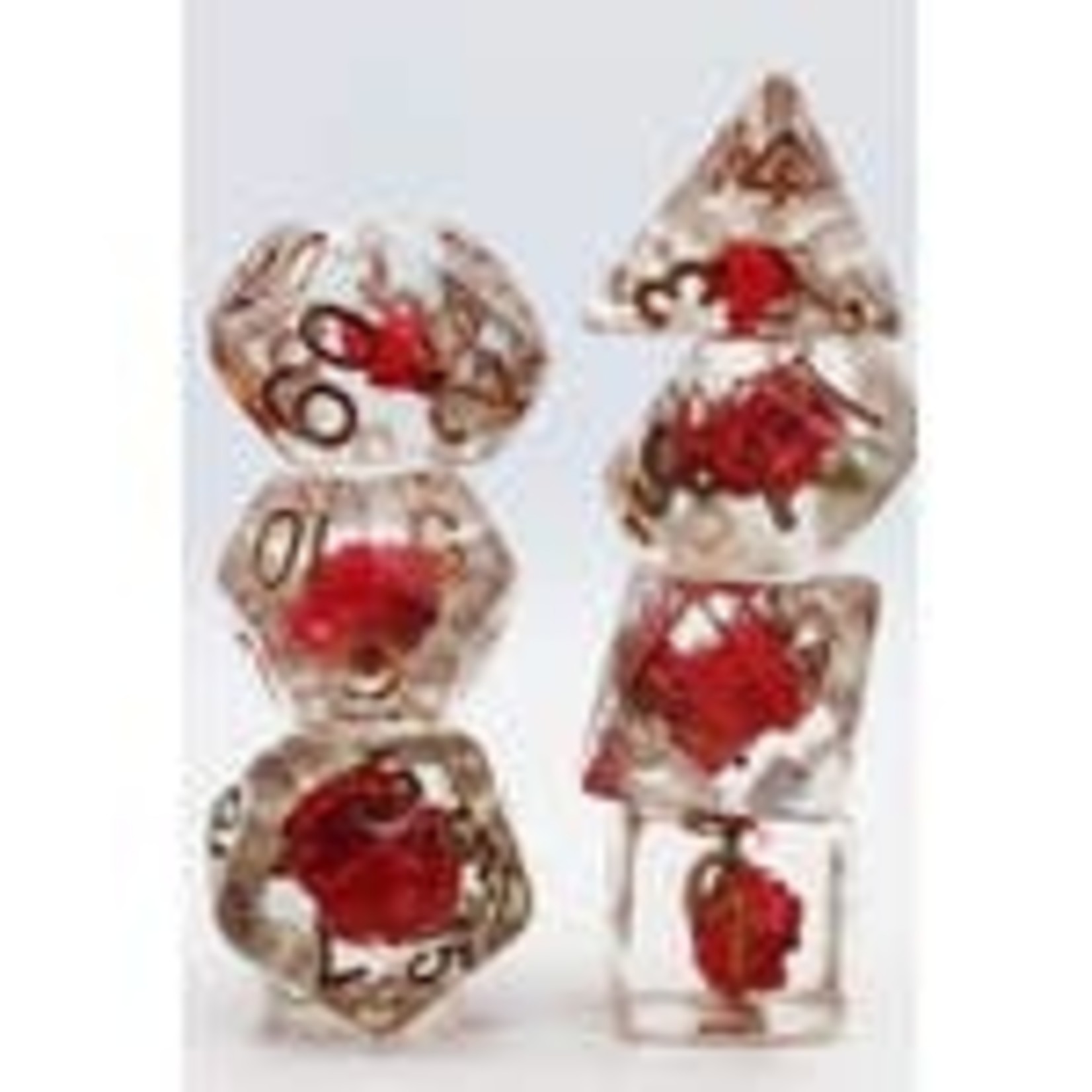 Red Flower with Green Leaf RPG Dice Set