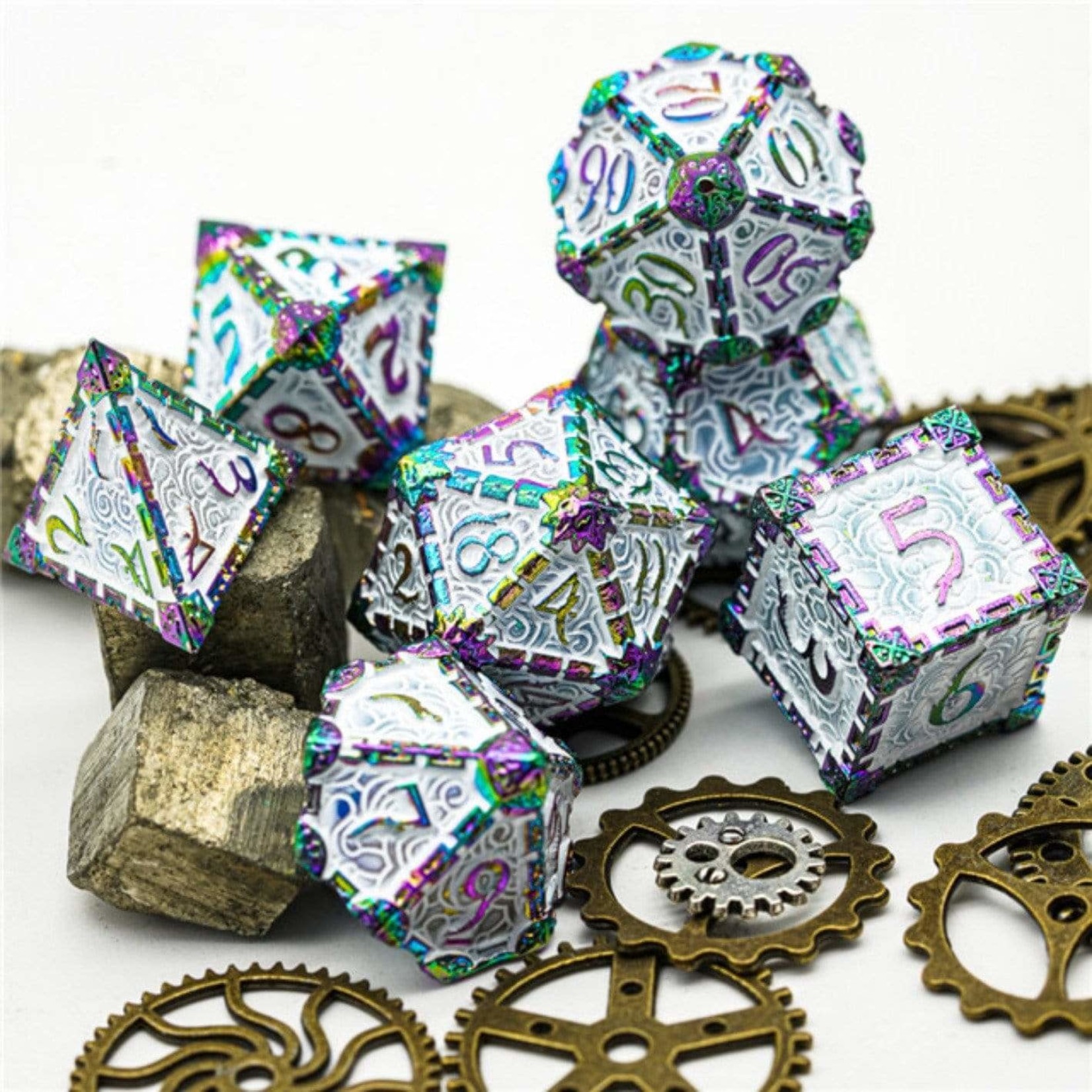 Dagger of Venom: White Rainbow RPG Metal Dice Set