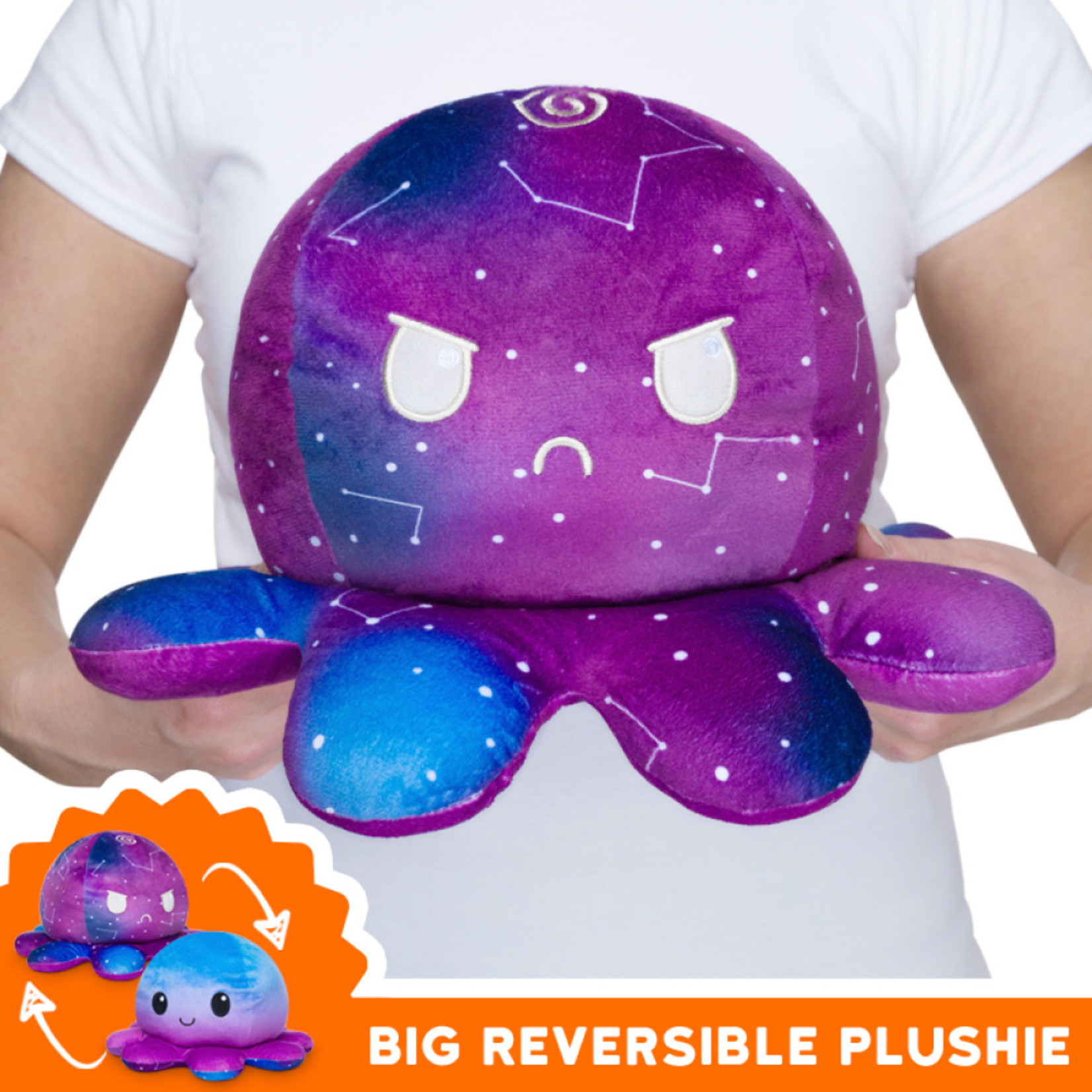 BIG Reversible Octopus Plushie: Happy Blue Gradient and Angry Galaxy