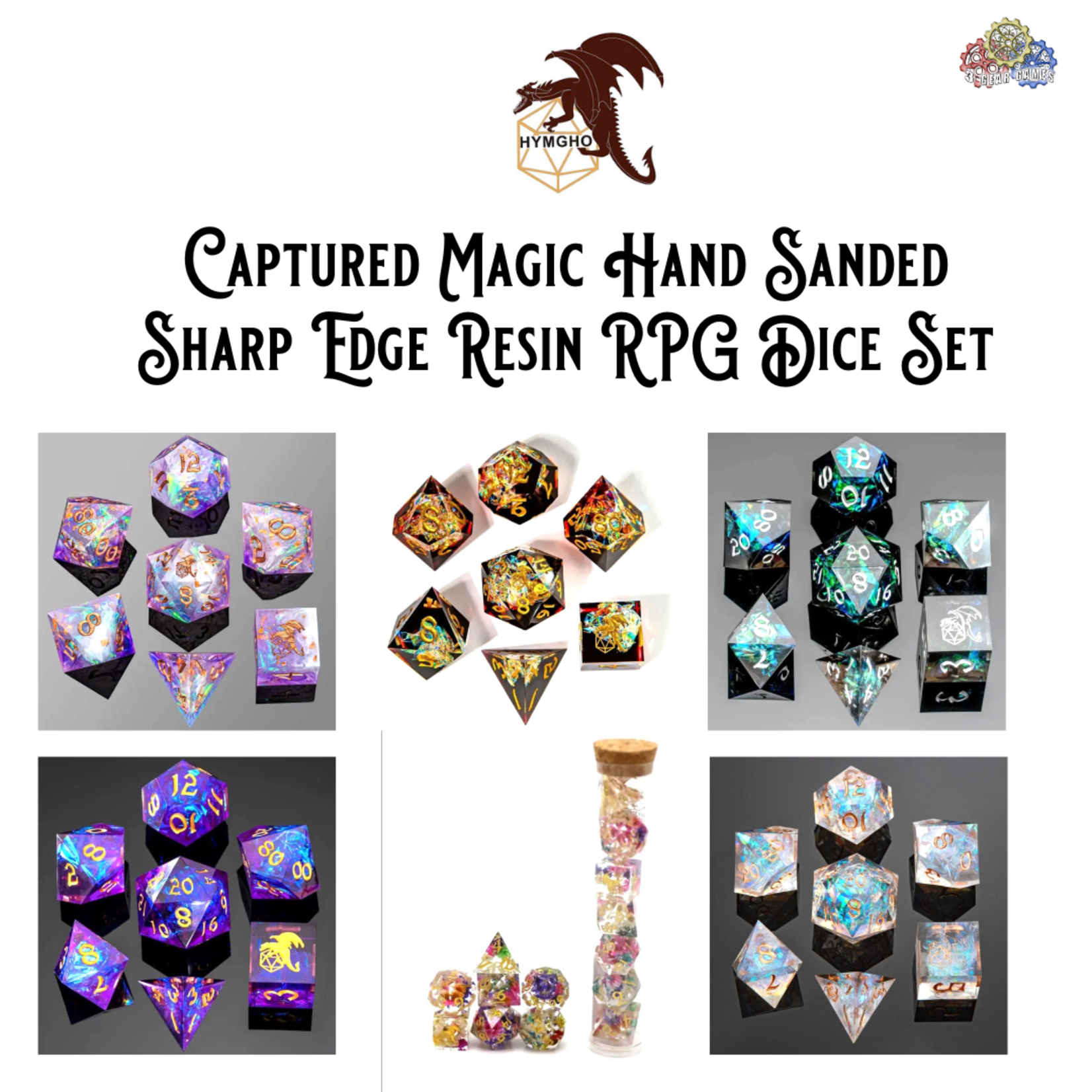 Captured Magic Hand Sanded Sharp Edge Resin RPG Dice Set (7)