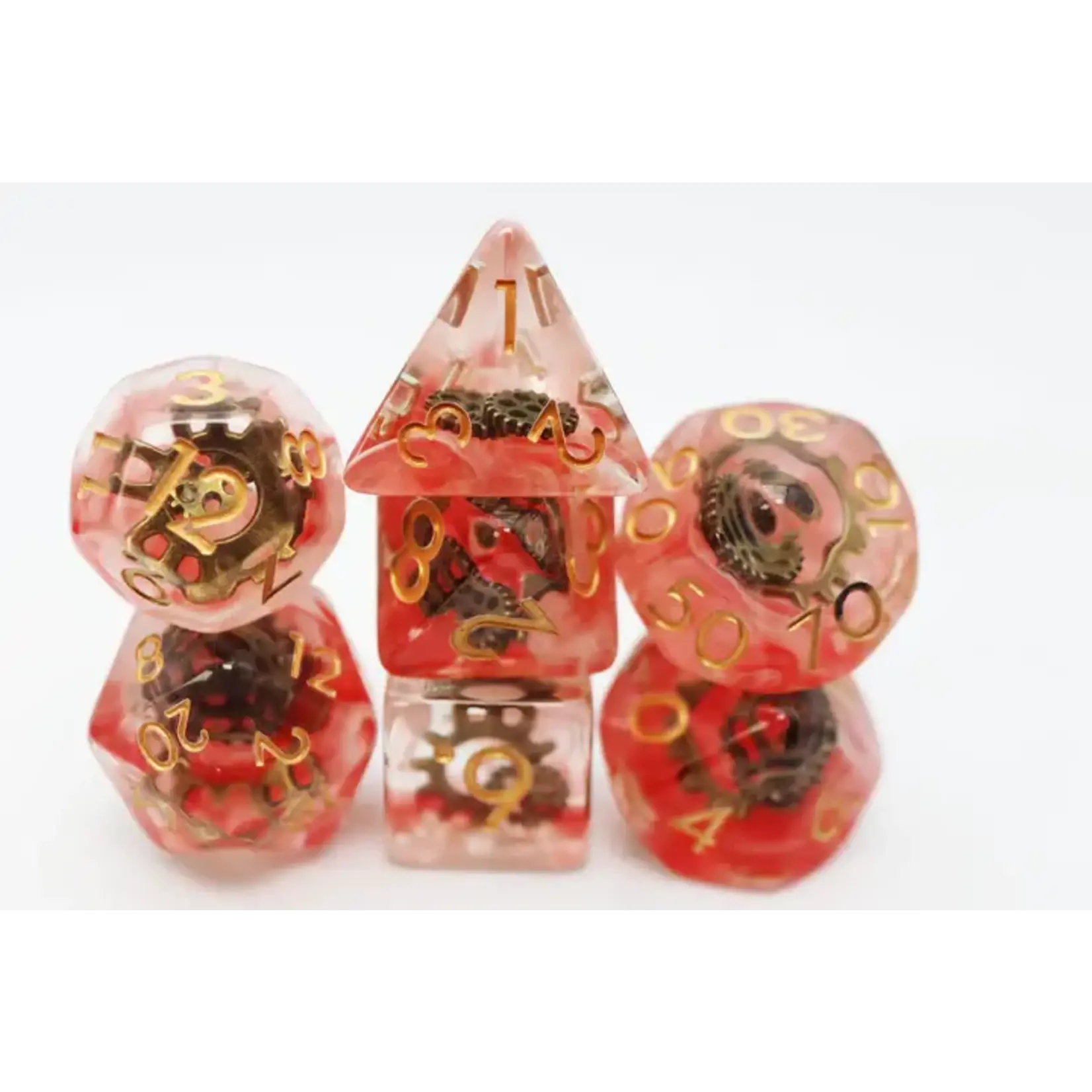 Red Swirl Ancient Gear RPG Dice Set