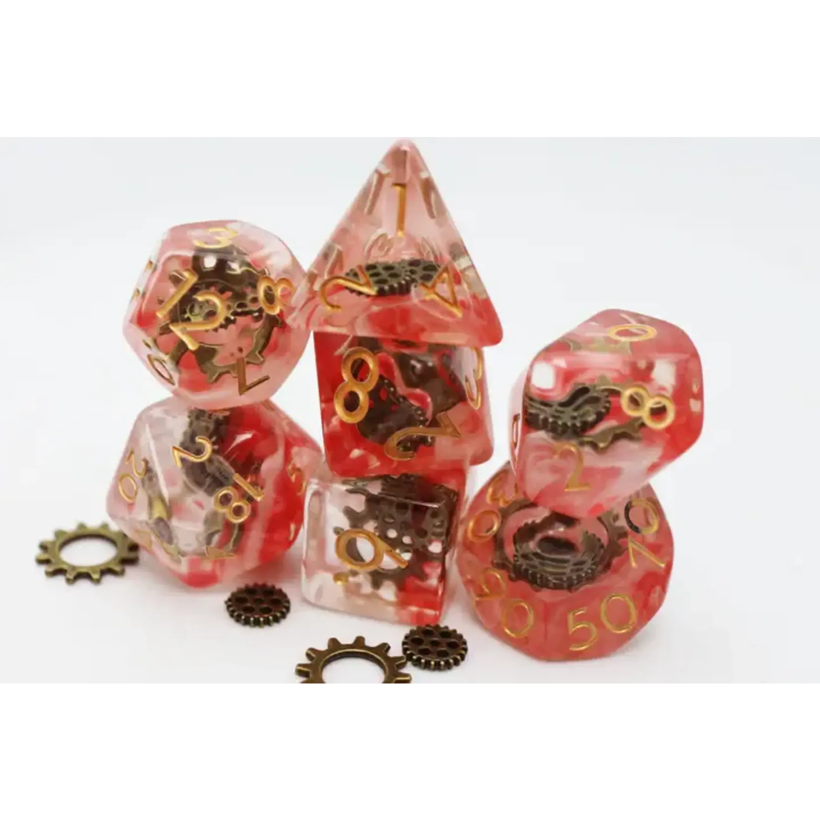 Red Swirl Ancient Gear RPG Dice Set
