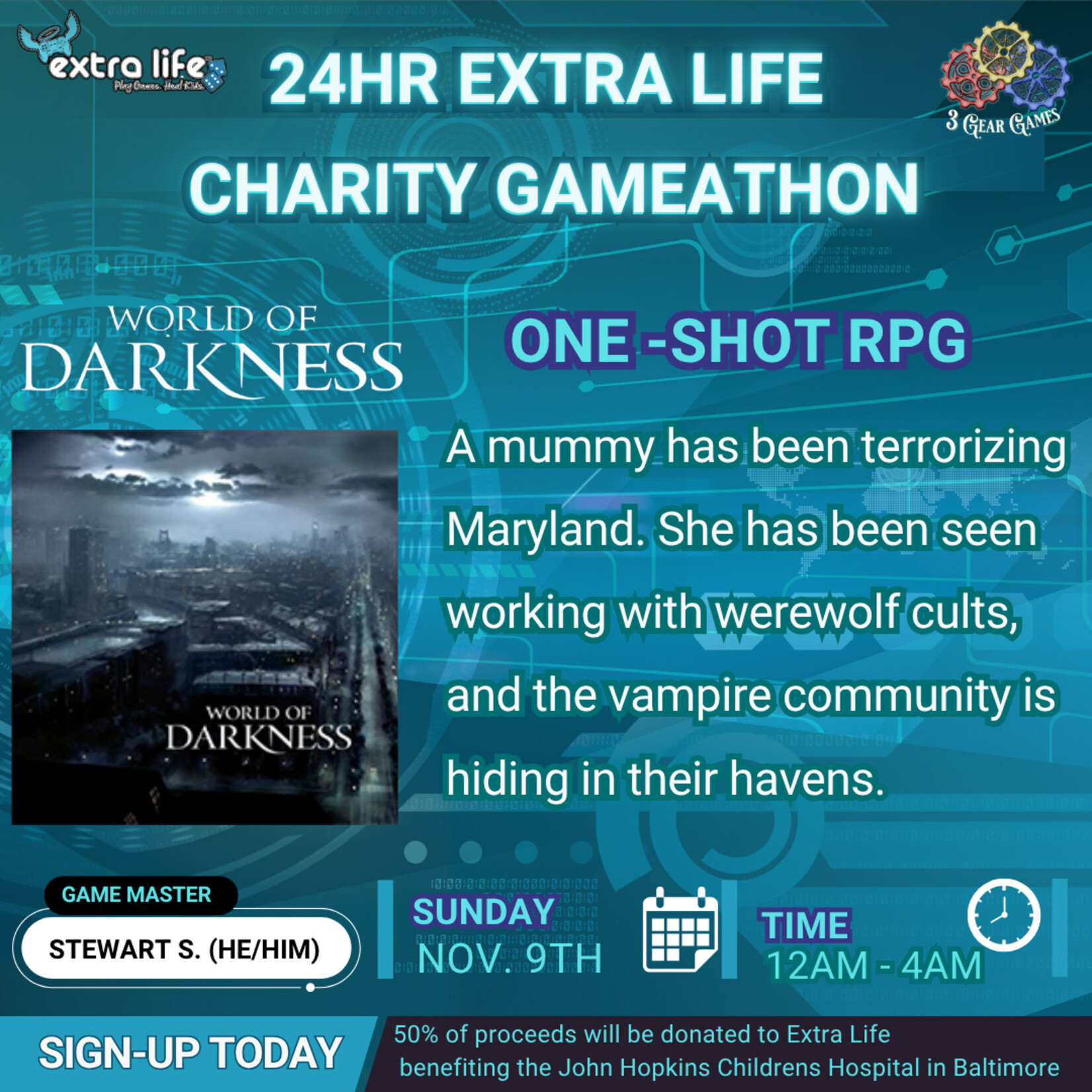 Extra Life 2025, World of Darcness Crossover: Mummy Mayhem 12:00am - 4:00am