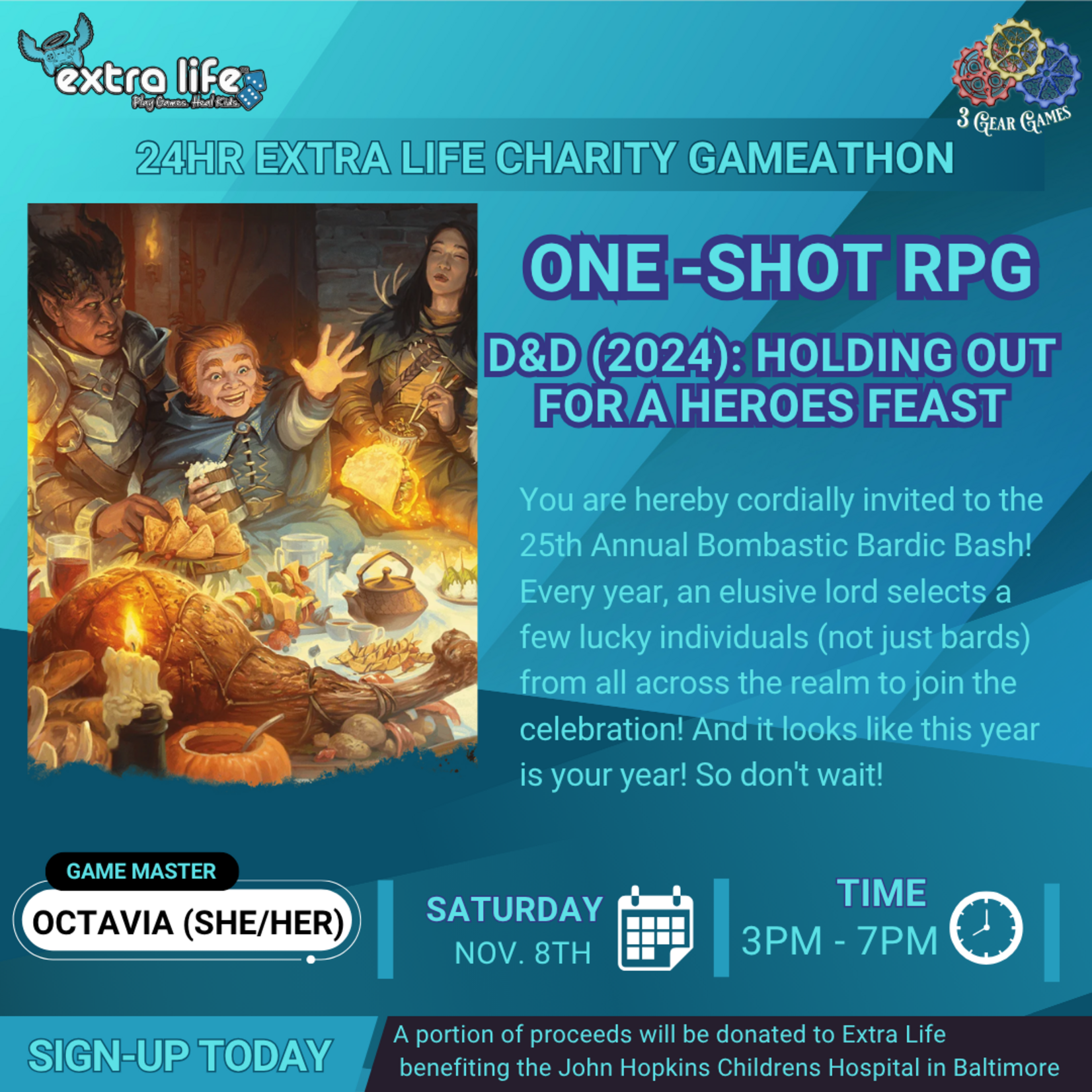 Extra Life 2025: D&D (2024): Holding Out for a Heroes Feast, Sat 3:00pm - 7:00pm