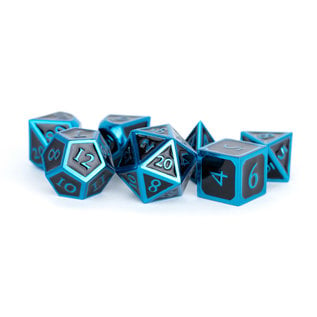 Metallic Dice Games Metal Blue with Black Enamel  16mm Polyhedral Dice Set: