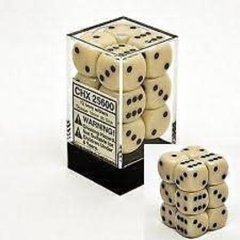 Chessex Opaque Ivory / Black 16mm D6 Set