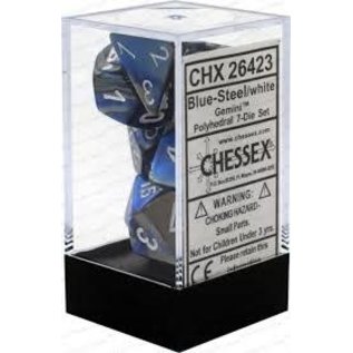 Chessex Gemini: Blue-Steel / White Poly 7 Die Set