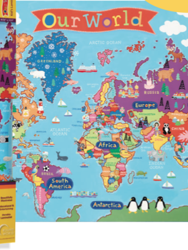 Round World Junior Kids World Wall Map 24x36"
