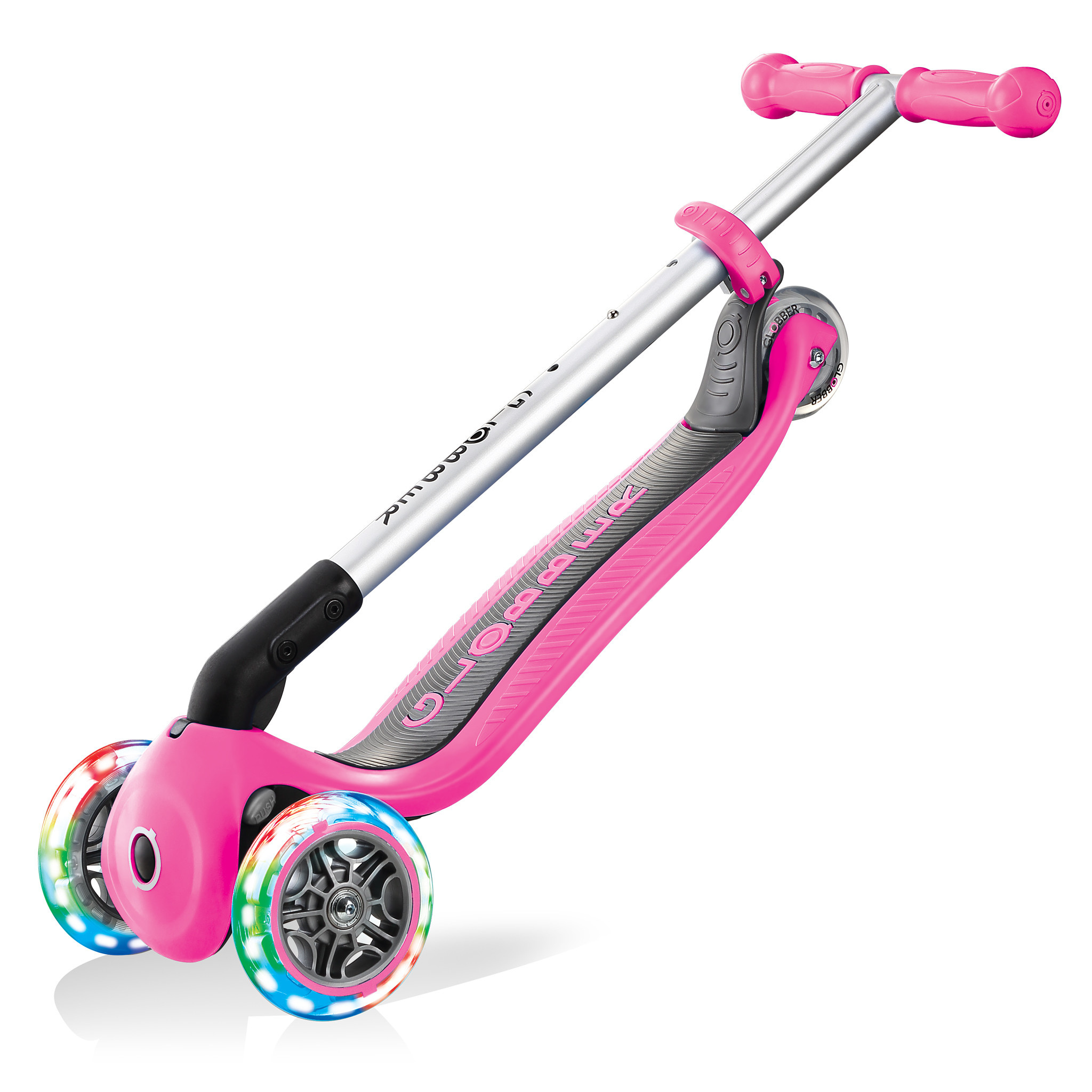 Globber Primo Foldable Scooter with Lights - Deep Pink