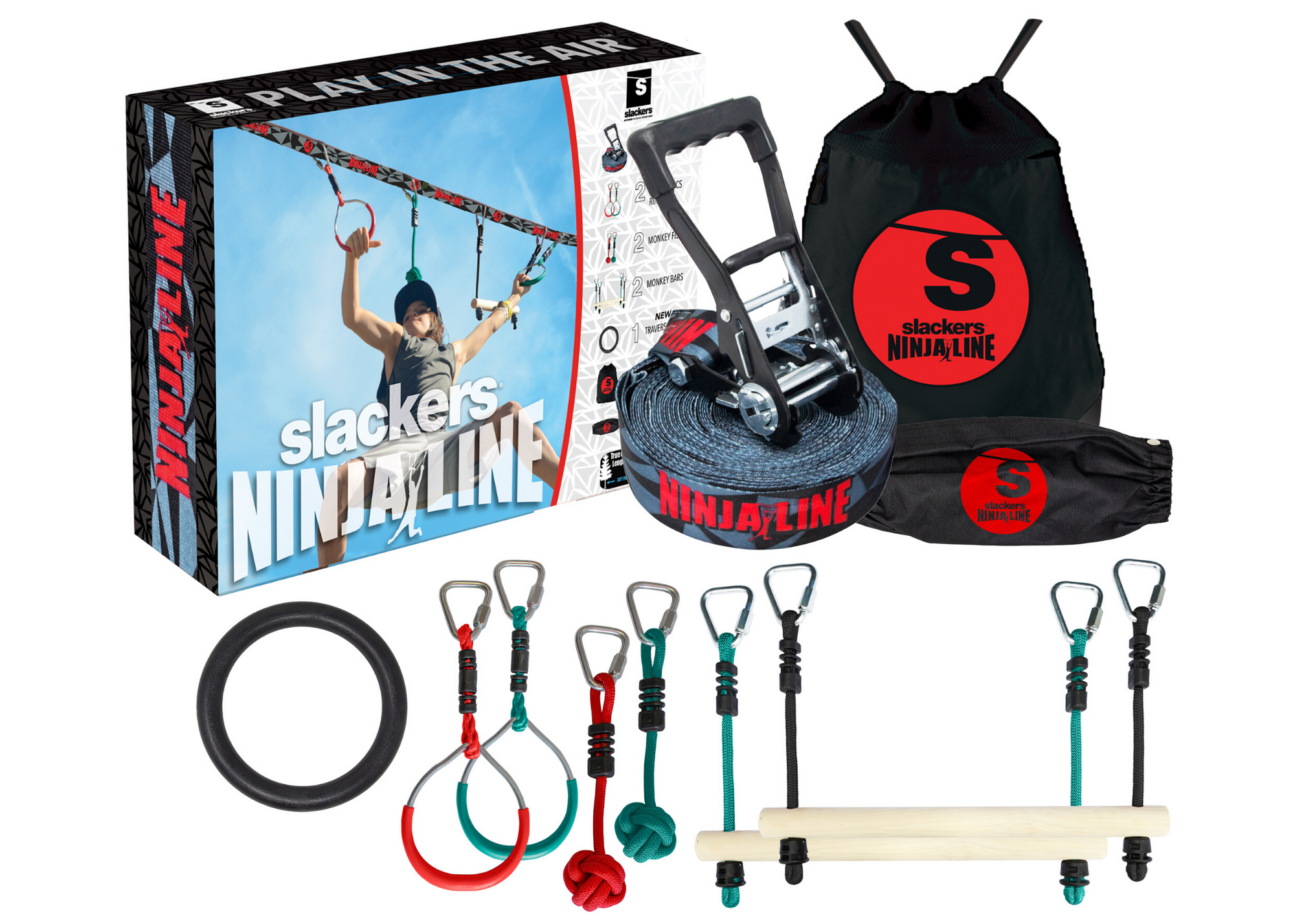 Slackers NinjaLine 36’ Intro Kit with 7 Hanging Obstacles