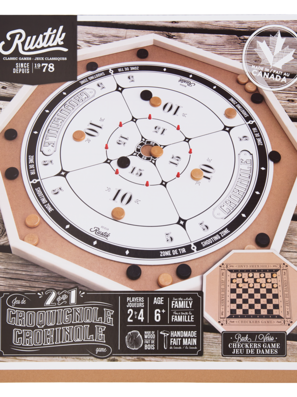 Rustik CROKINOLE Deluxe 2-in-1 with Checkers (Made in Canada)