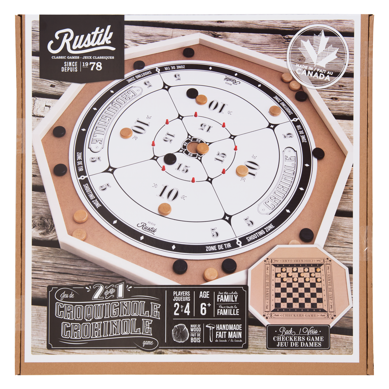 CROKINOLE Deluxe 2-in-1 with Checkers (Made in Canada)