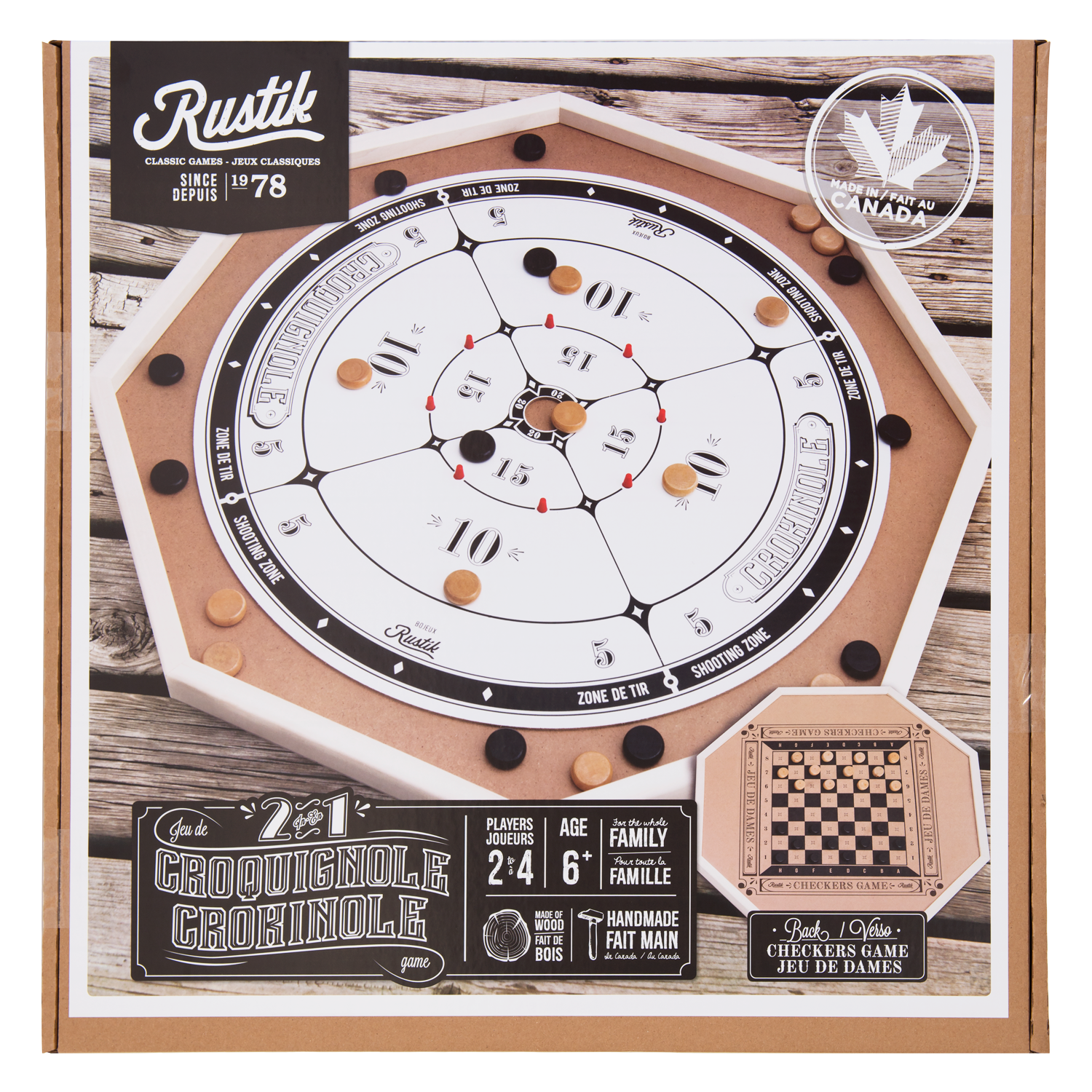 CROKINOLE Deluxe 2-in-1 with Checkers (Made in Canada)