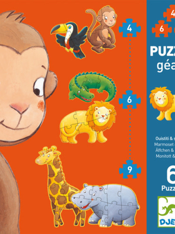 Djeco Giant Puzzle: Marmoset & Friends 4, 6 & 9pc