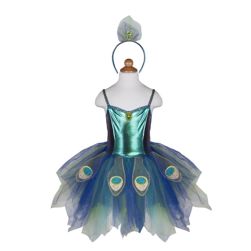 Pretty Peacock Dress w Headband Ages 5-6