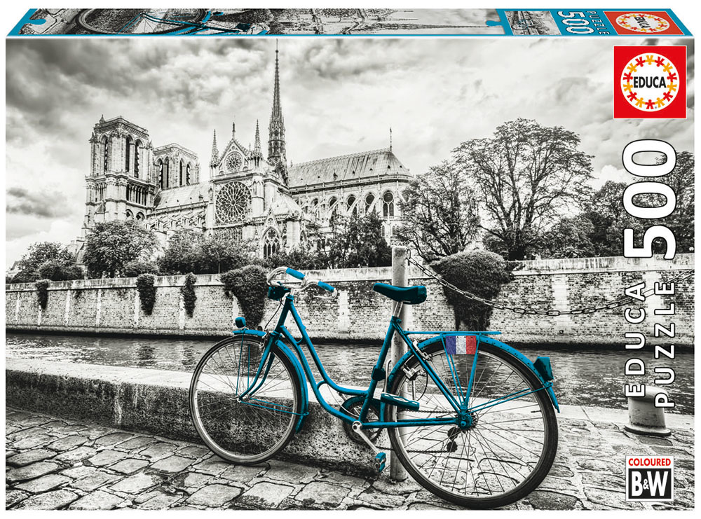 B&W Bike near Notre Dame 500pc Puzzle