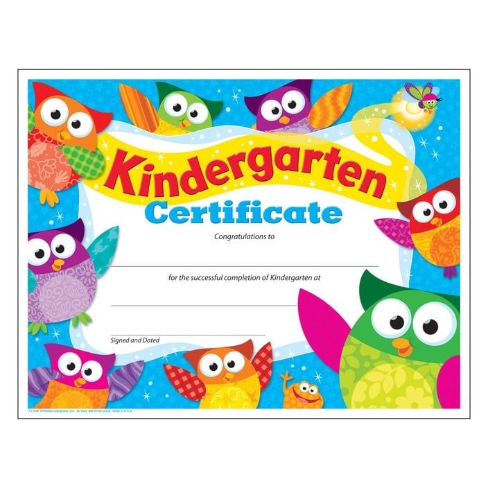 Kindergarten Certificate Owl Stars