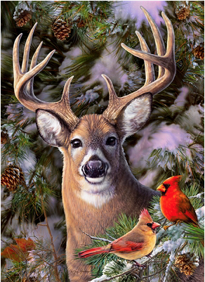 One Deer Two Cardinals 500pc Puzzle