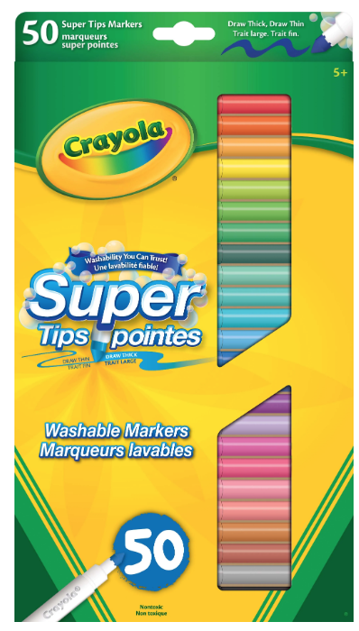 Crayola Super Tips Washable Markers, Assorted, 50 Markers