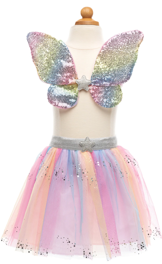 Rainbow Sequin Skirt with Wings & Wand