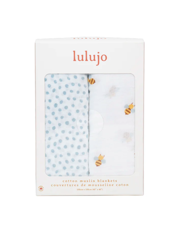LULUJO Lulujo Swaddle Blankets dots & bees 2pc