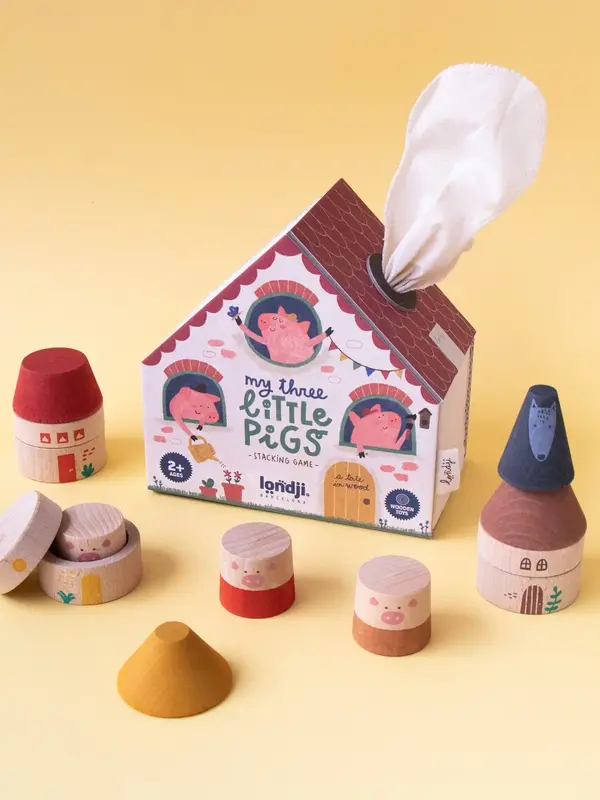 Londji My Three Little Pigs Wooden Stacking Game