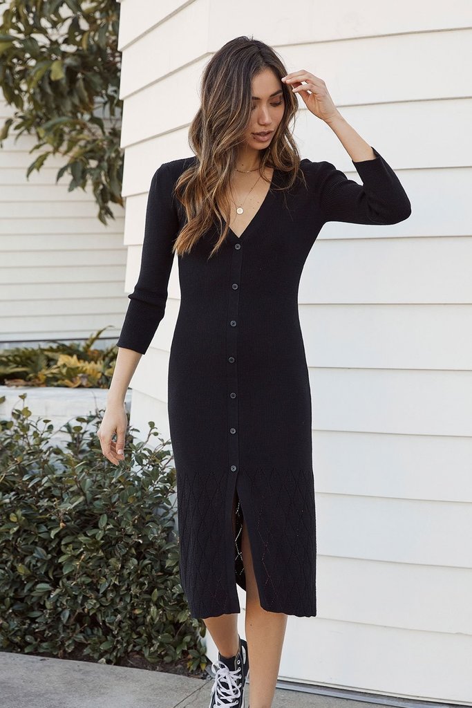 Saltwater Luxe Cara Midi Sweater Dress - Black