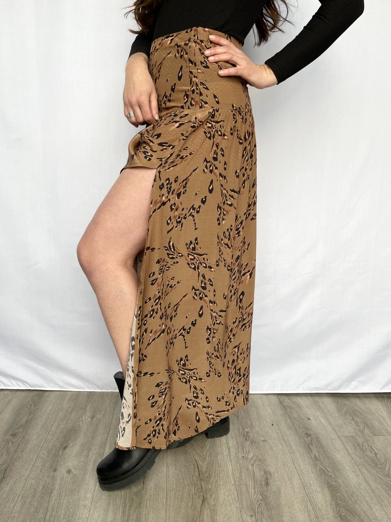 Saltwater Luxe Whitney Side Slit Maxi Skirt - Cocoa Leopard