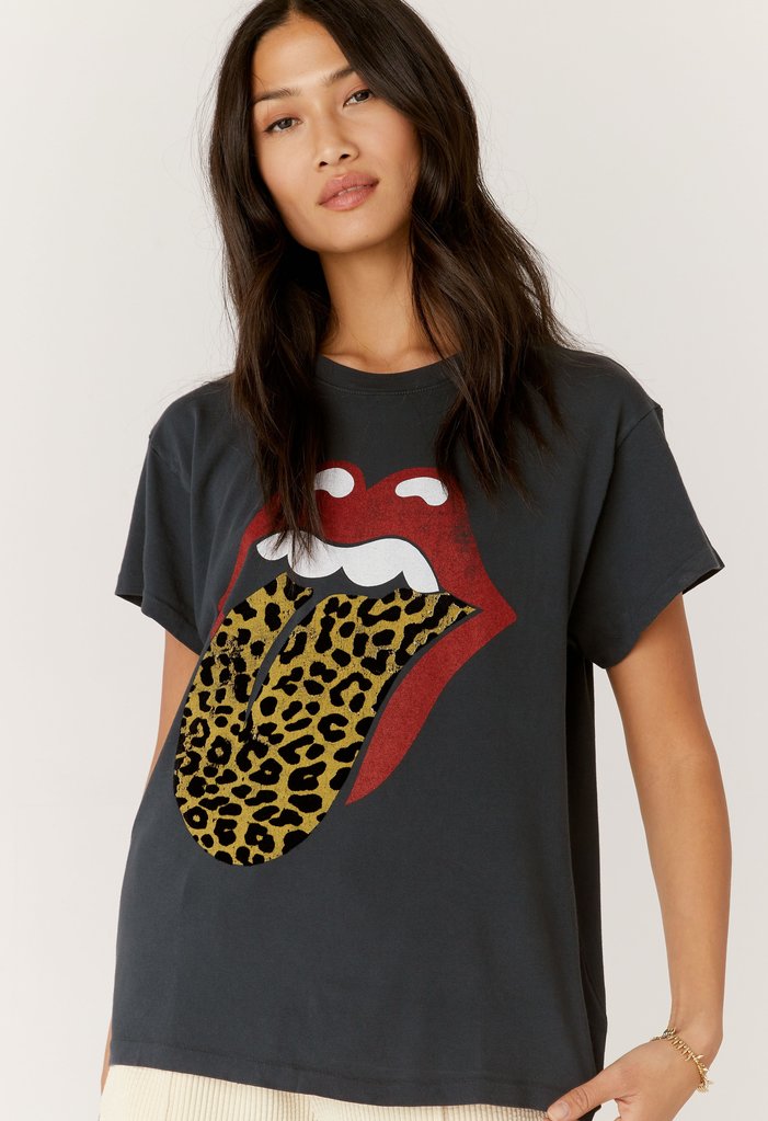 Daydreamer Rolling Stones Leopard Tongue Boyfriend Tee
