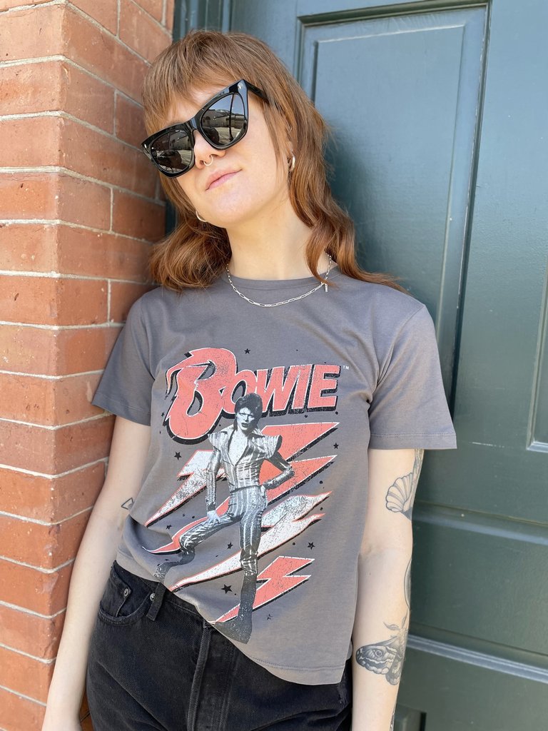 Noisy May David Bowie Crop T-Shirt - Charcoal