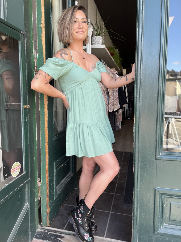 Heartloom Kendra Off-the-Shoulder Babydoll Dress - Jade