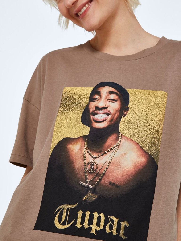 Noisy May Ida Tupac Oversized T-Shirt - Taupe