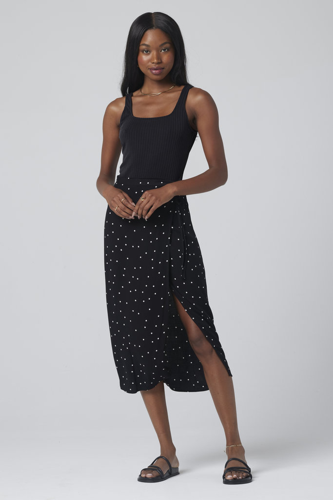 Saltwater Luxe Janie Midi Wrap Skirt - Black/ White Polka Dots
