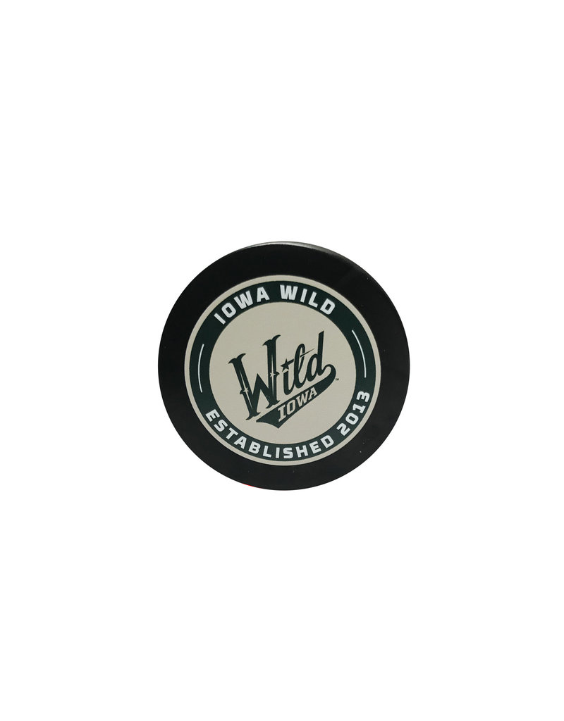 Wheat/Green Script Puck