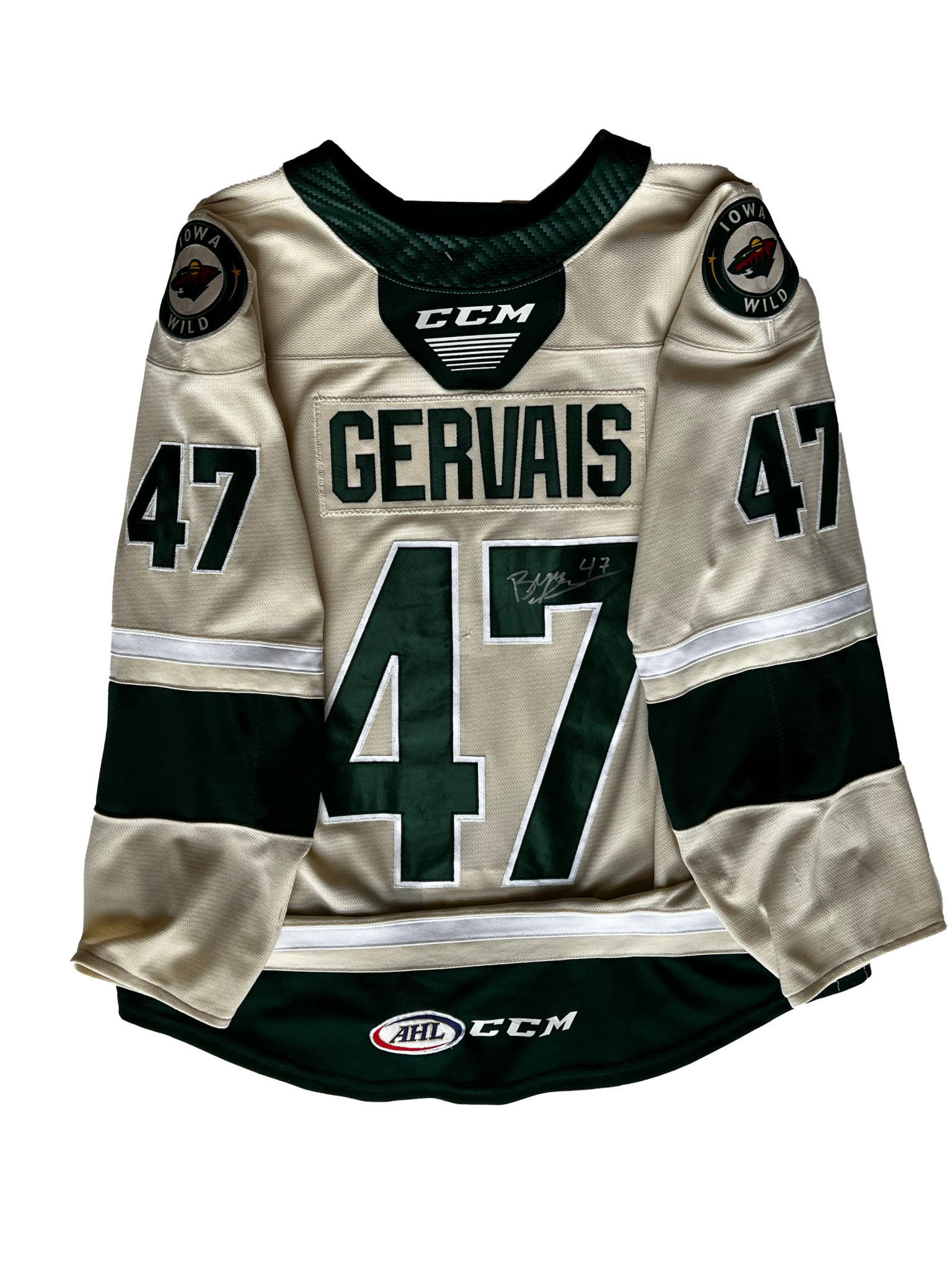 2021/22 Set #1 Wheat Jersey, Player Worn, (Signed) Gervais - Iowa Wild  Hockey Club