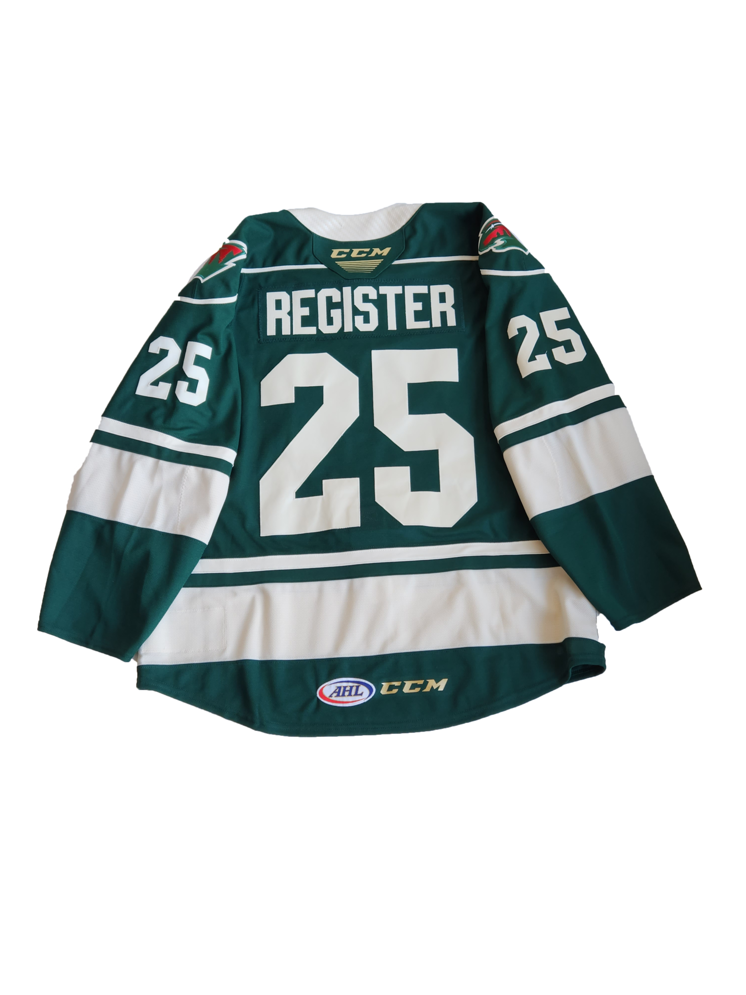 Authentic Lettered Green Jersey Register #25 - Iowa Wild Hockey Club