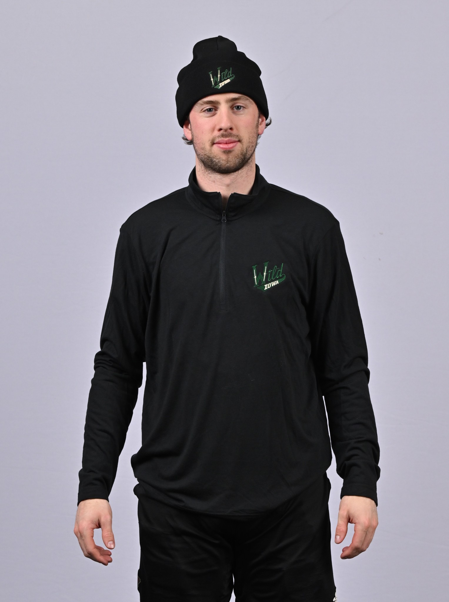 108 Stitches Black 1/4 Zip Pullover Iowa Wild Hockey Club