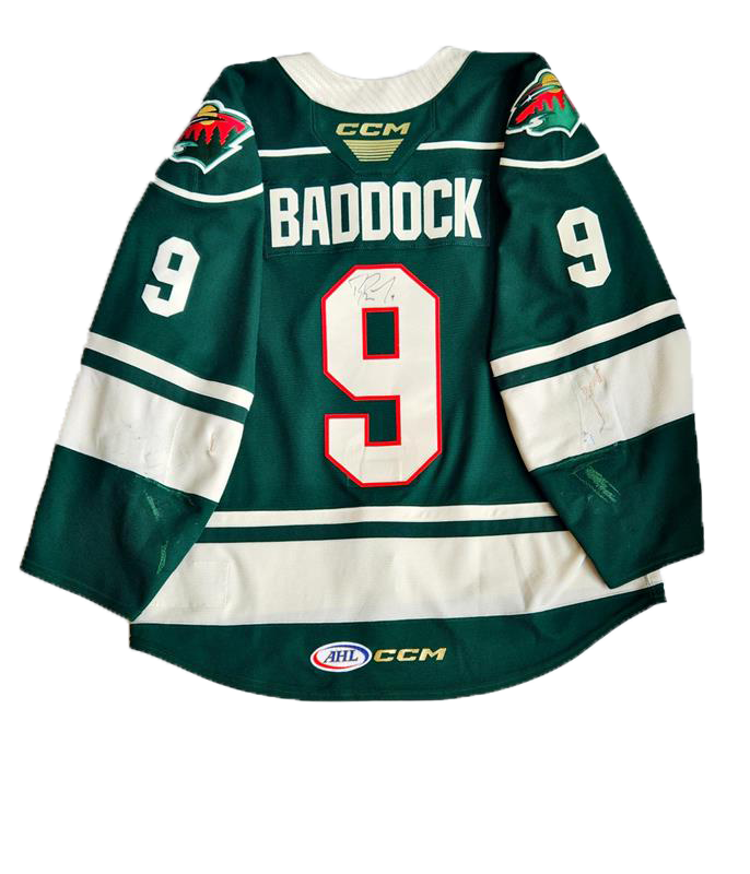 2022/23 Set 1 Green Jersey, Player Worn, (Signed) Baddock Iowa Wild