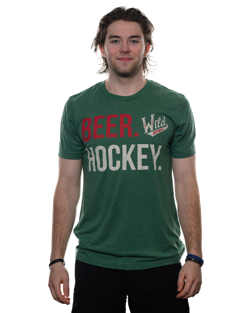 (Was $34.00) Green Primary Logo BEER Hockey T-shirt