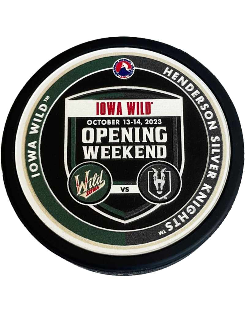 MUSTANG (Was $45.00) Signed 2023-24 Opening Weekend Specialty Puck w/ Display Cube